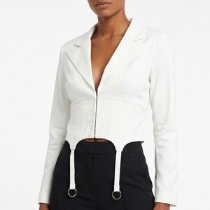 Naked Wardrobe The Statement Ivory Cropped Garter Blazer NWSP20-J6 Mens Small